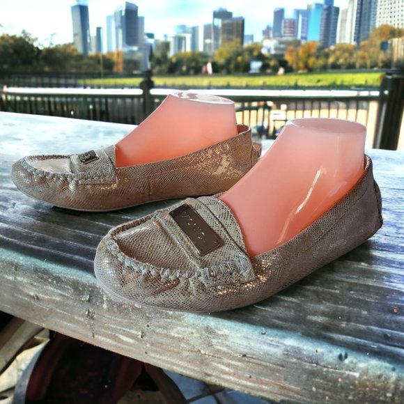VIONIC Gold/Creme SYDNEY Snake Print Loafer/Driving Orthaheel Shoe Size 9 - Picture 2 of 8